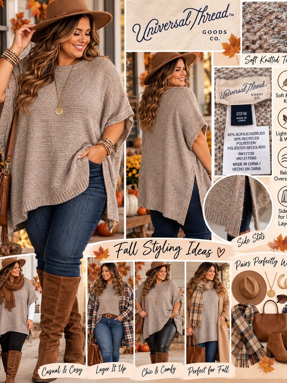 Universal Thread Taupe Oversized Knit Poncho Sweater